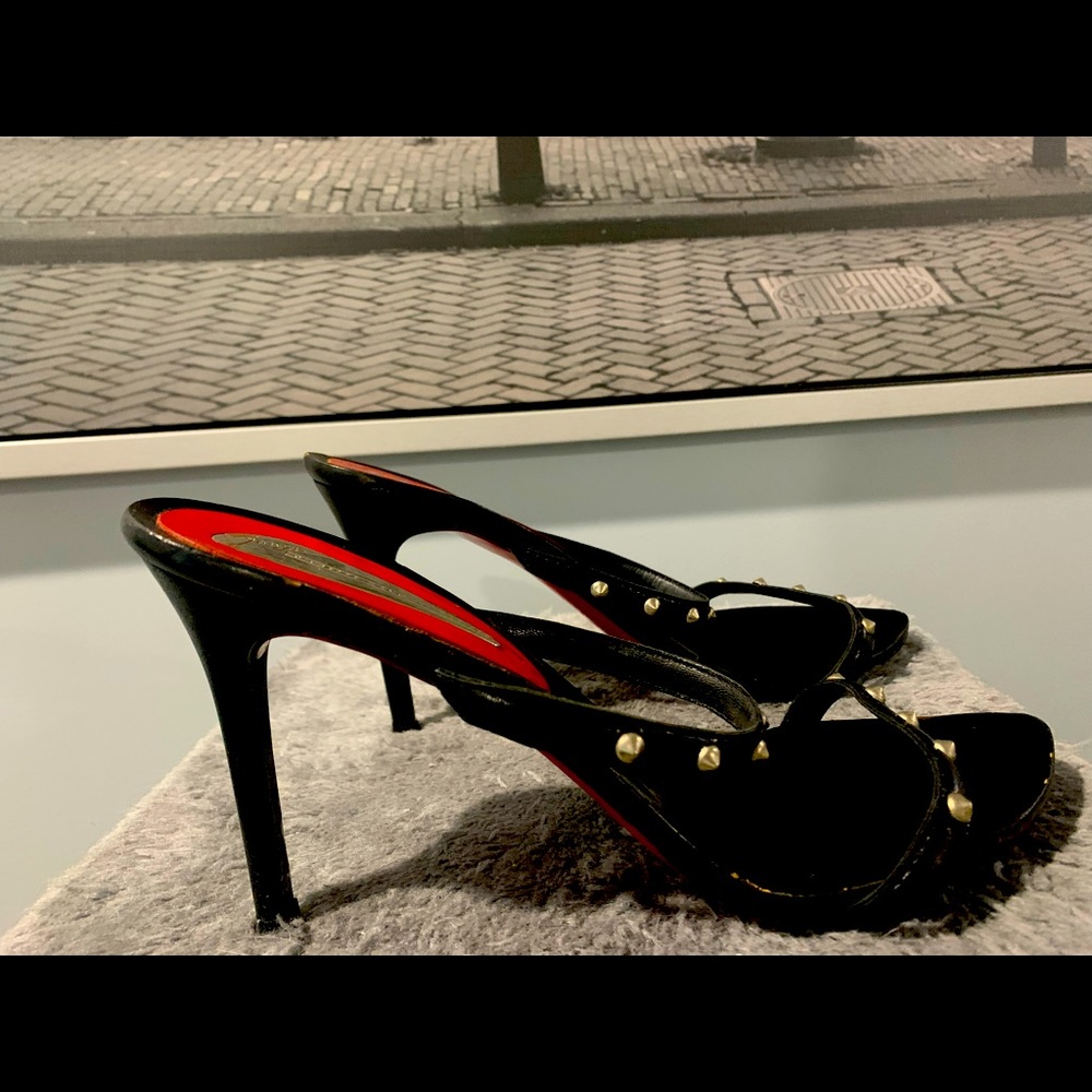 Giuseppe Zanotti black studded double strap heels